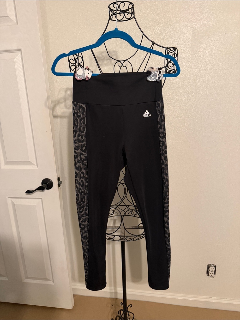 adidas Black Leggings with Leopard-Print Side Panels